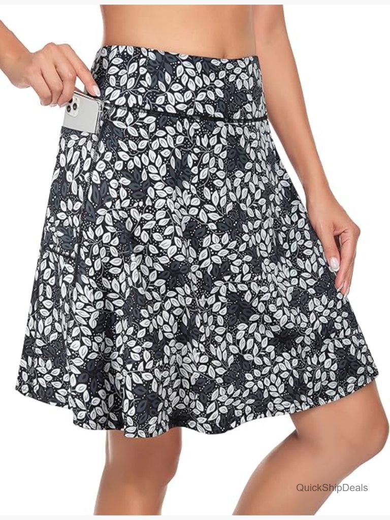 Knee Length Skort With 4 Pockets, High Waist Tummy Control, Athletic Golf Tennis